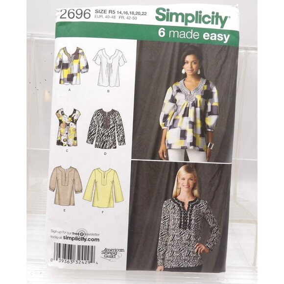 Simplicity Pattern #2696 Women's Tops 6 Variations Sizes 14-22 Uncut ©2009 - Picture 1 of 2
